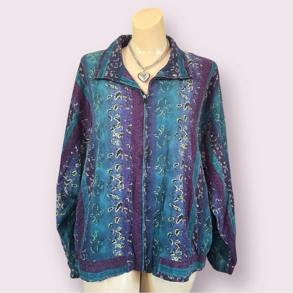 Vintage 80s 90s Grunge Silk Bomber Jacket with a Boho Abstract Print - Picture 4 of 10